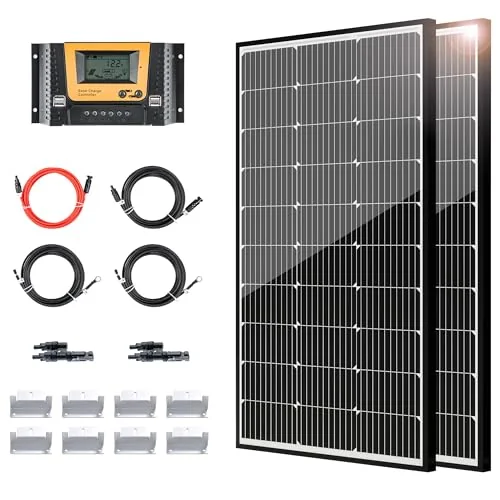 JJN 200W Off-Grid Solar Panel Kit with 30A Controller